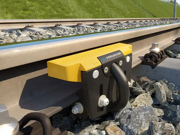 Frauscher RSR123 inductive axle counter sensor on railway